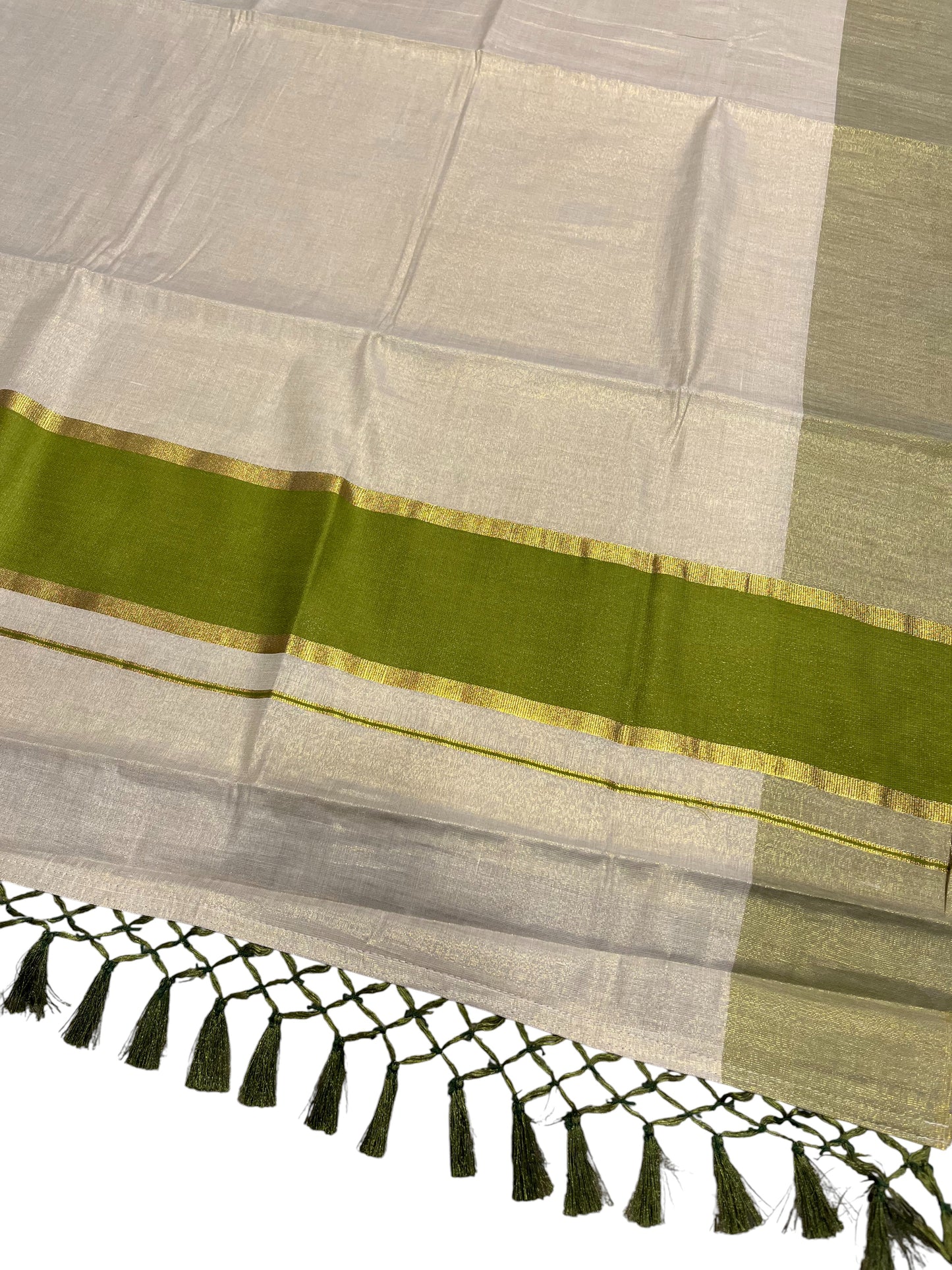 Southloom Kerala Tissue Kasavu Saree with Olive Green boarder