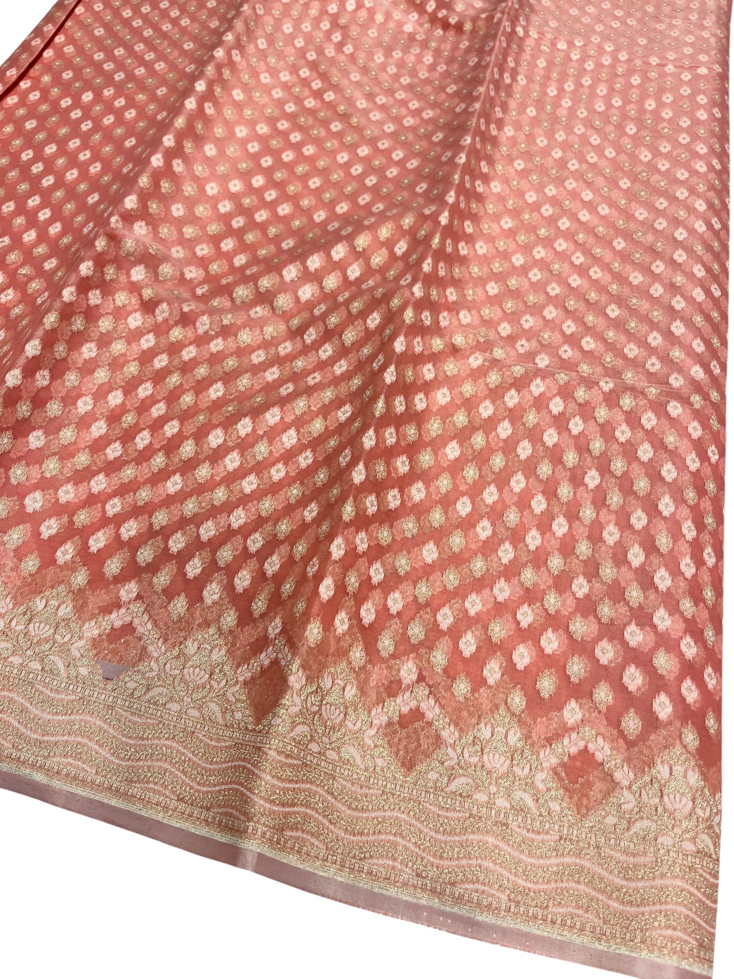 Southloom Cotton Banarasi Silk Saree with Woven Work on Body and Borders (Peach)