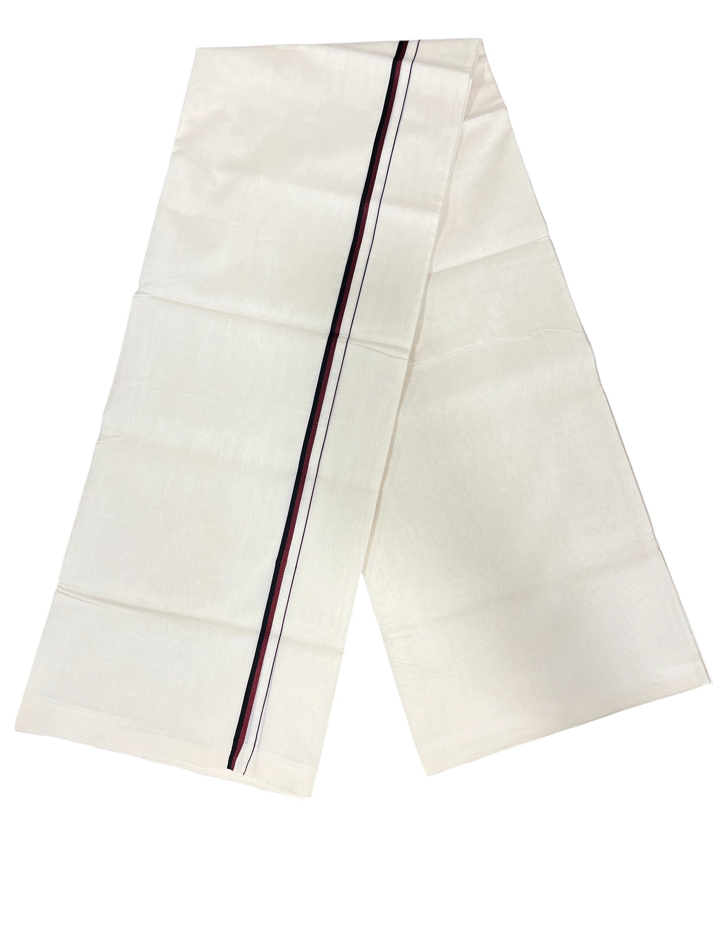 Southloom Premium Handloom Cotton Double Mundu with Black And Maroon Border