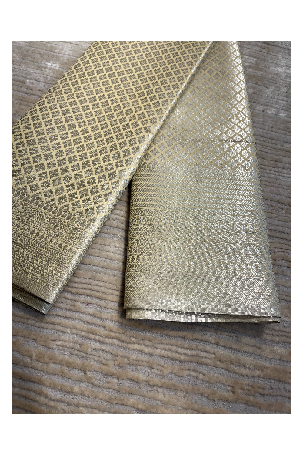 Southloom Banarasi Silver Zari Brocade Work Silk Saree in Beige Pastel Shade