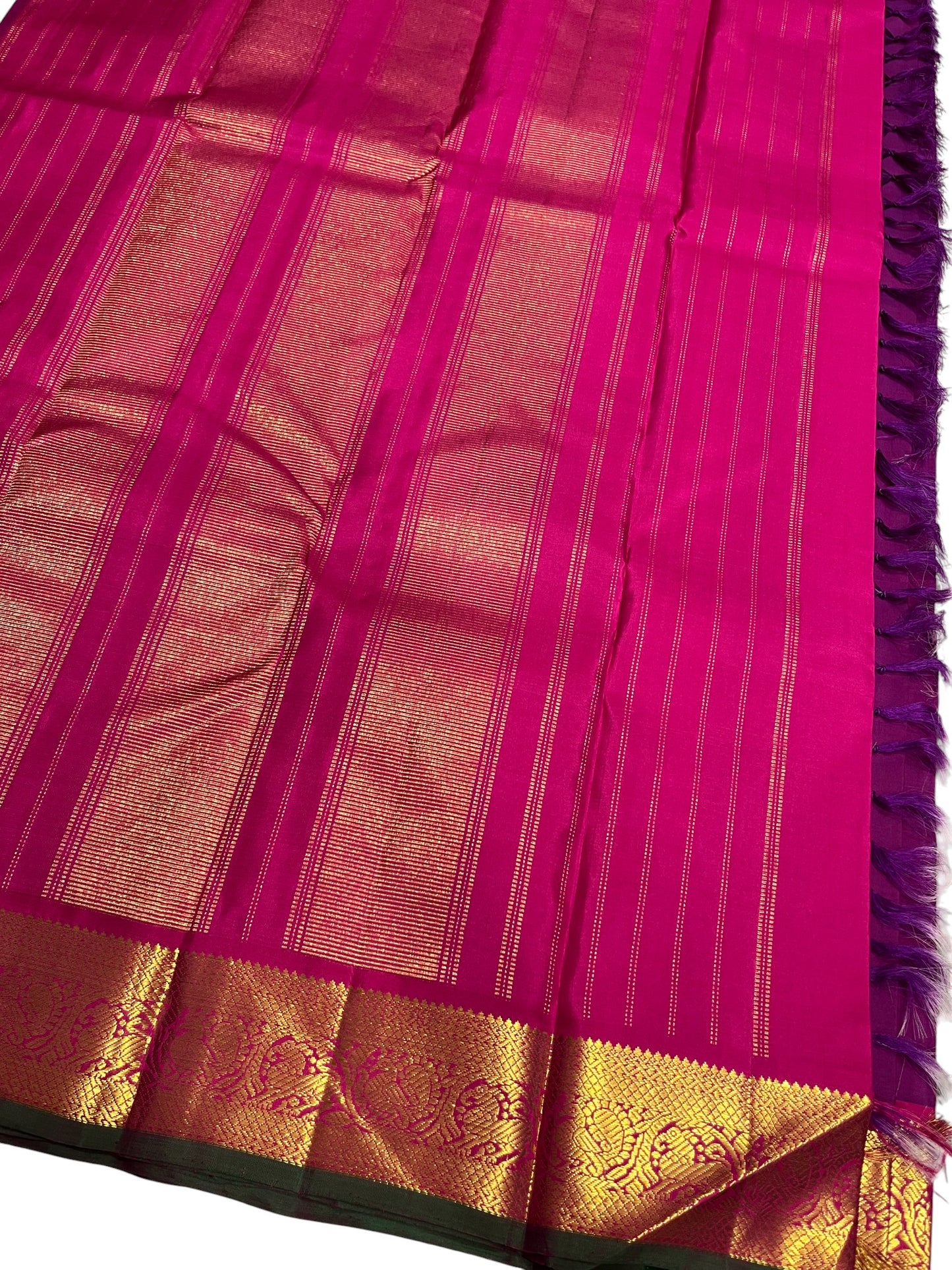 Southloom Pure Handloom Bridal Kanchipuram Silk Saree with Korvai Work (Magenta)