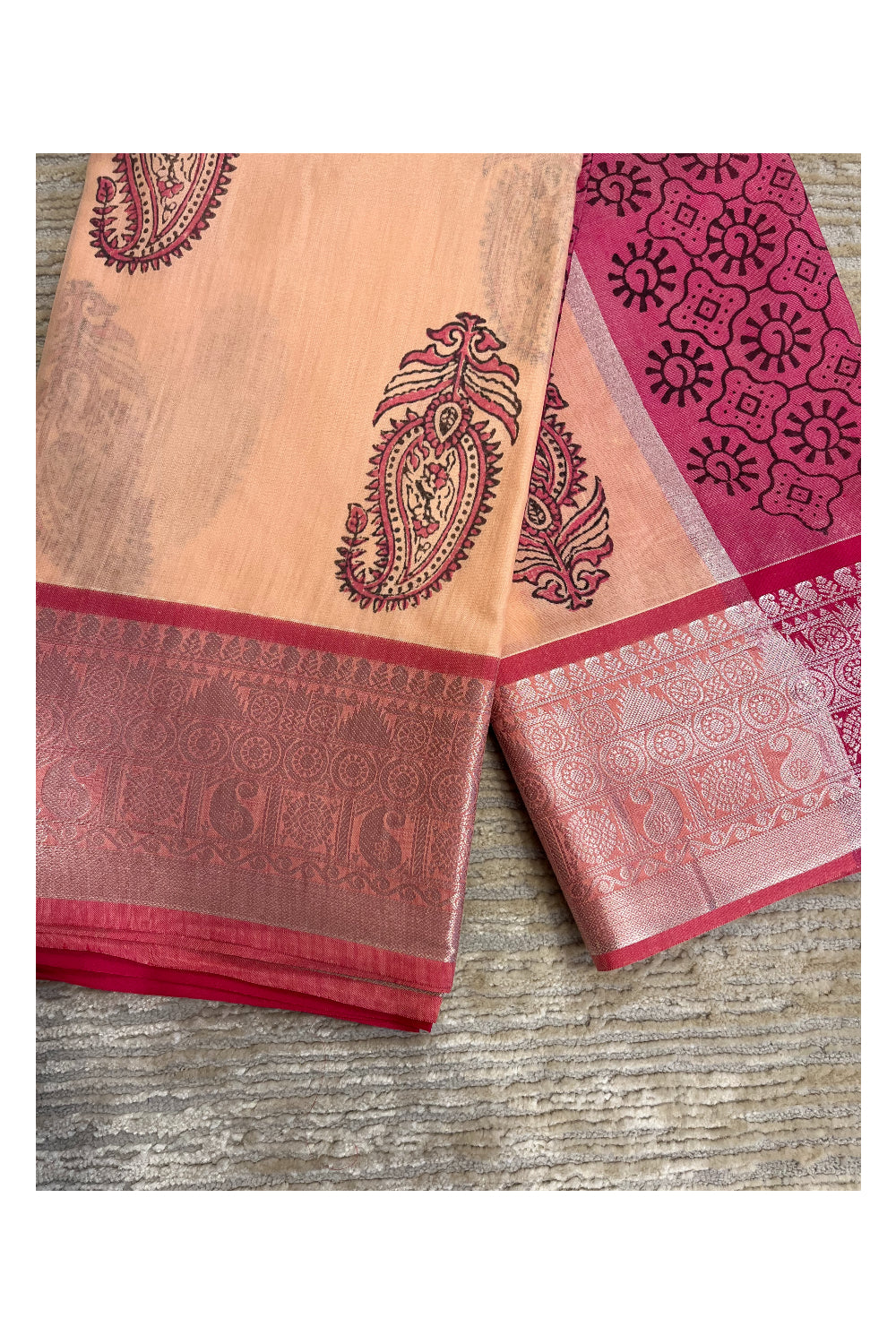 Southloom Cotton Kerala Kasavu Saree with Butta Works Across Body