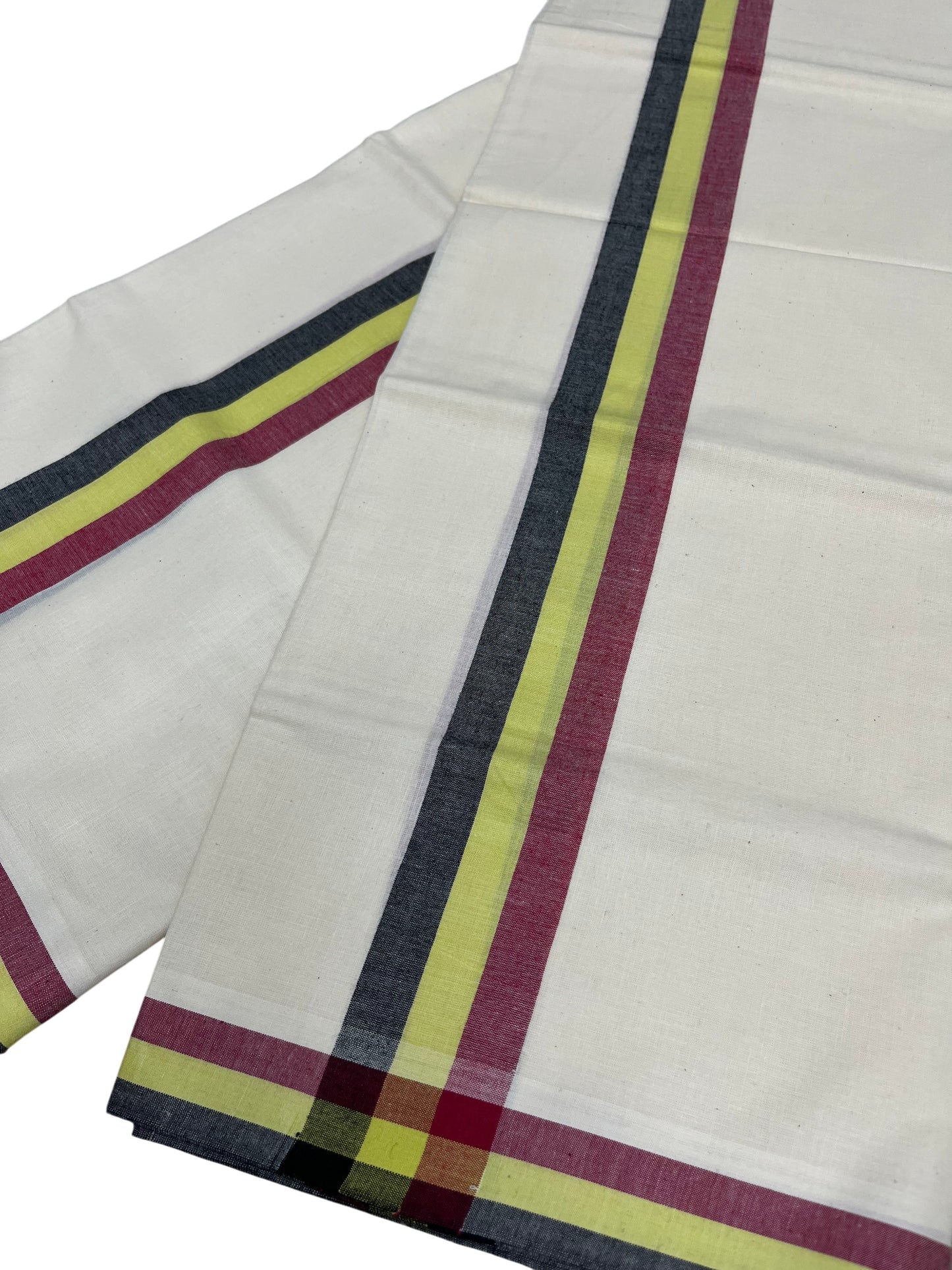 Southloom Kerala Mulloth Cotton Single Mundum Neriyathum with Black and Yellow Border SL243