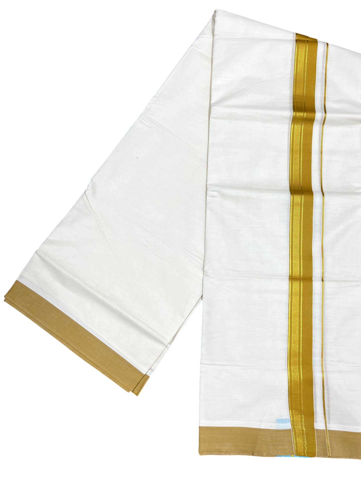 Southloom Pure Cotton Mundu with Yellow & Gold Kasavu Border (South Indian Kerala Dhoti)