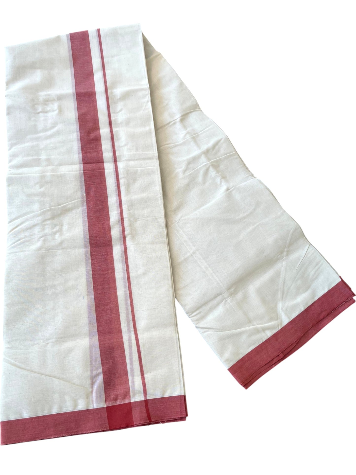 Southloom Kerala Pure Cotton Double Mundu with Maroon Border (South Indian Kerala Dhoti)