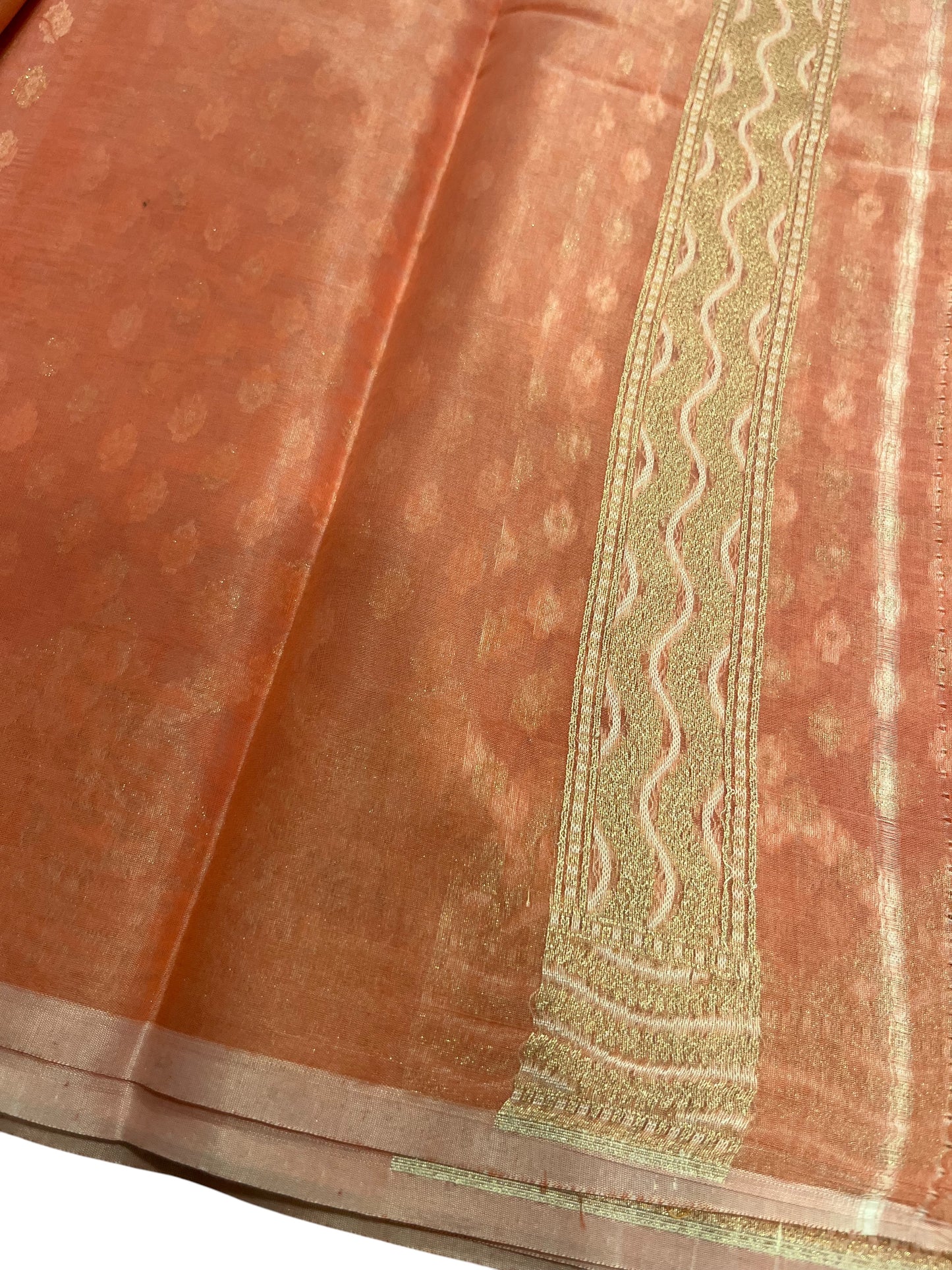 Southloom Cotton Banarasi Silk Saree with Woven Work on Body and Borders (Peach)