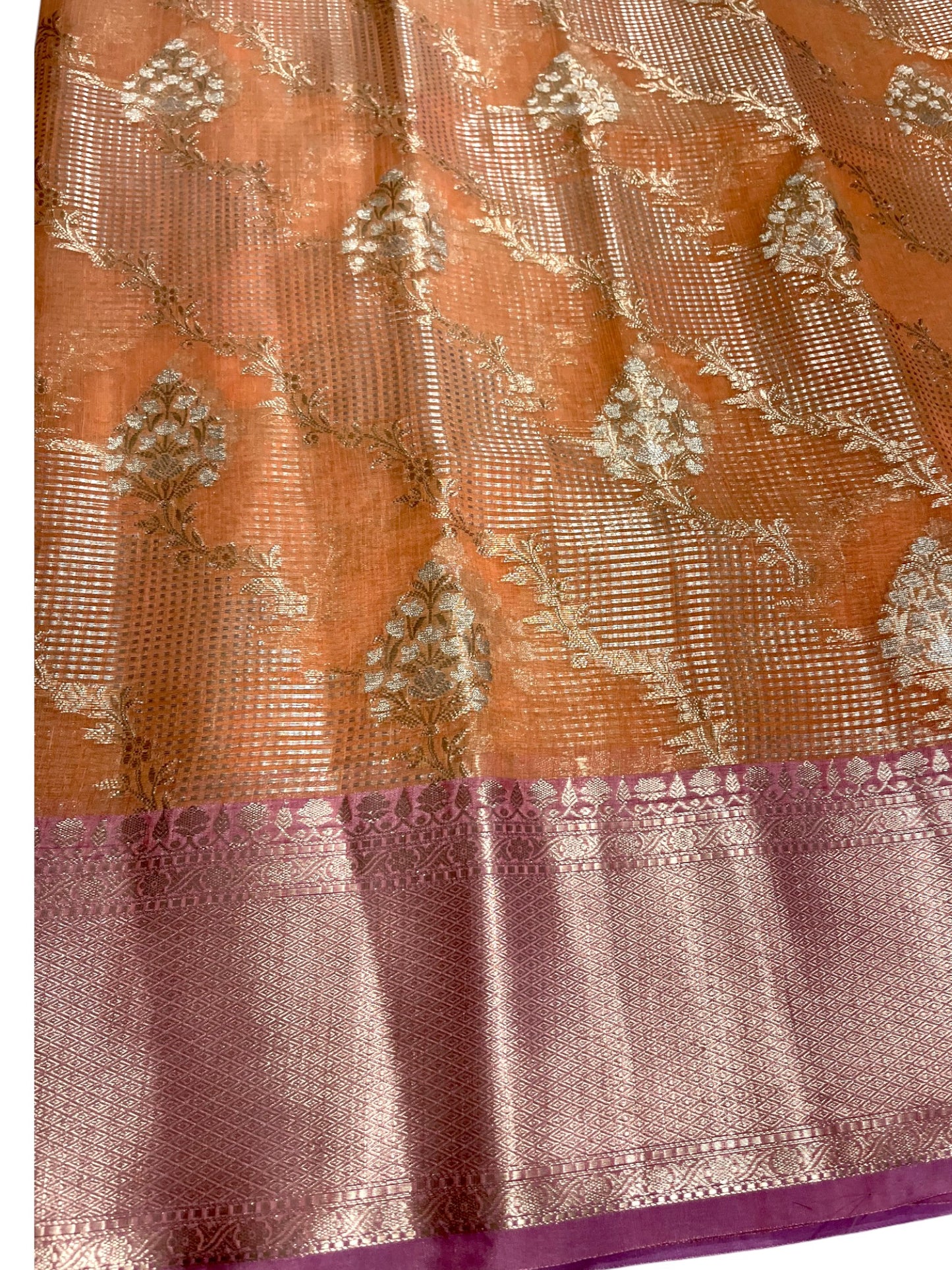 Southloom Tissue Banarasi Silk Saree with Woven Work on Body and Borders (Peach)