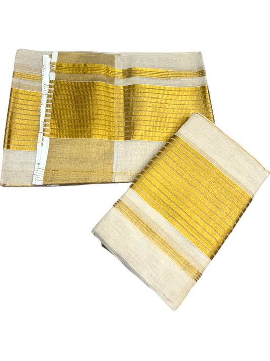 Southloom Premium Tissue Handloom Stripes Set Mundu with Kasavu Border (2.80 Mtr) SL632