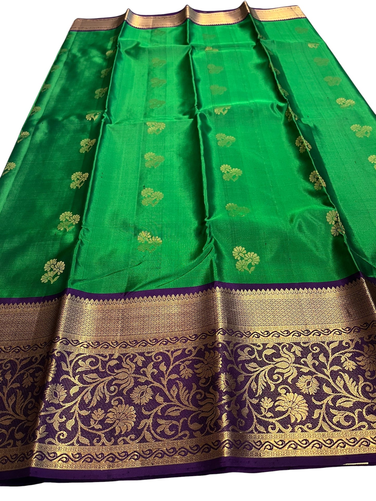 Southloom Pure Handloom Bridal Kanchipuram Silk Saree with Korvai Work(Green& Violet)