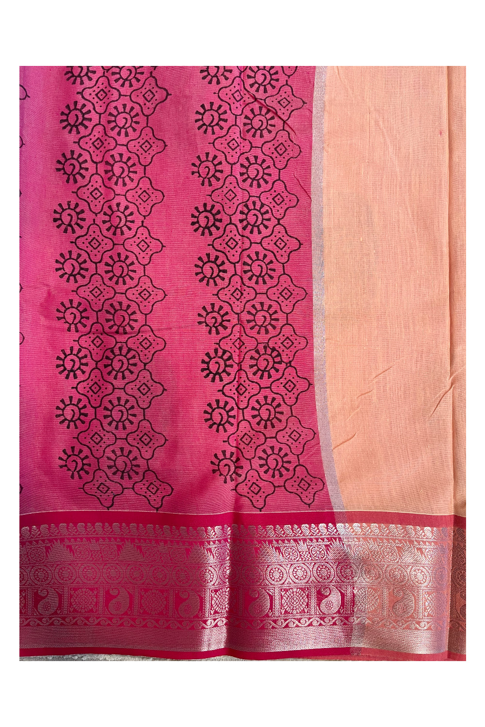 Southloom Cotton Kerala Kasavu Saree with Butta Works Across Body