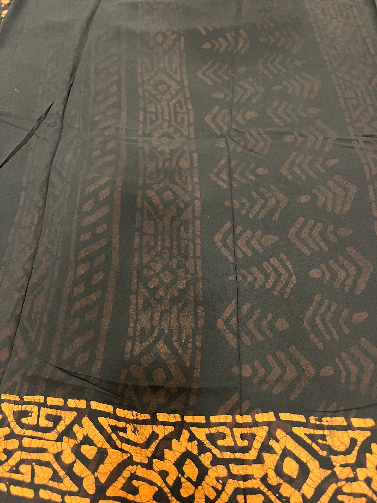 Southloom Georgette Saree with Floral Works Across Body in Black and Orange