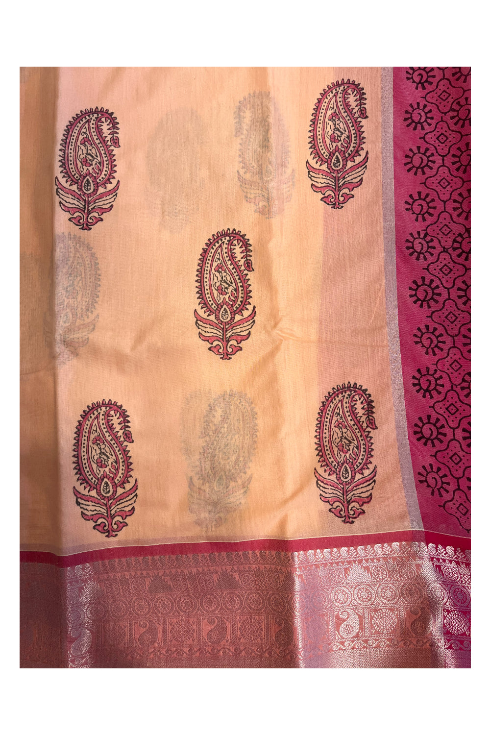Southloom Cotton Kerala Kasavu Saree with Butta Works Across Body