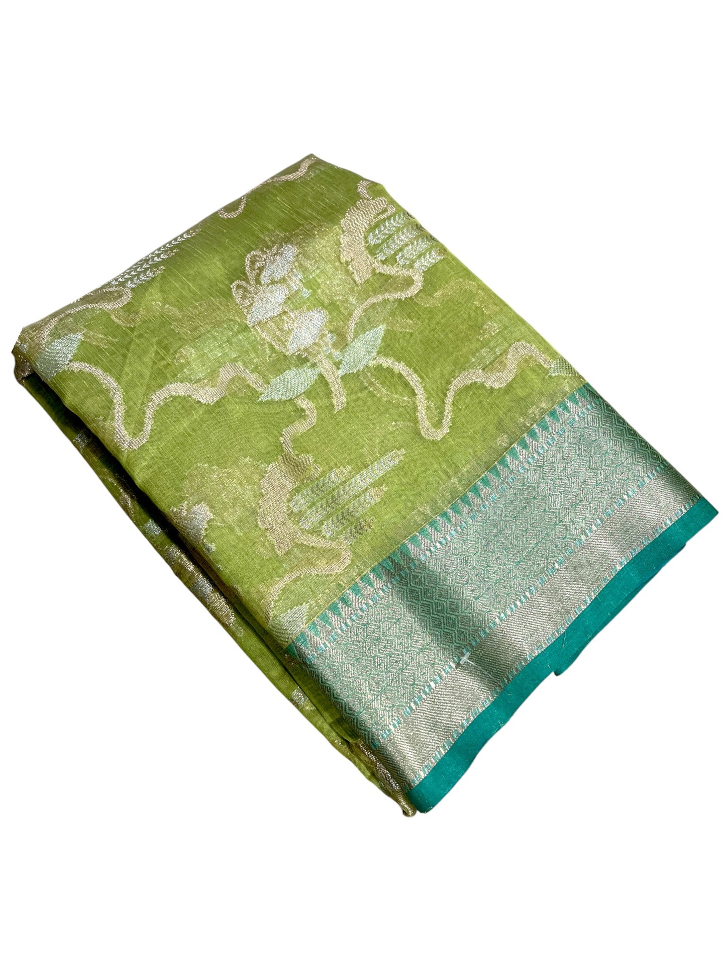Southloom Tissue Banarasi Silk Saree with Woven Work on Body and Borders (Green)