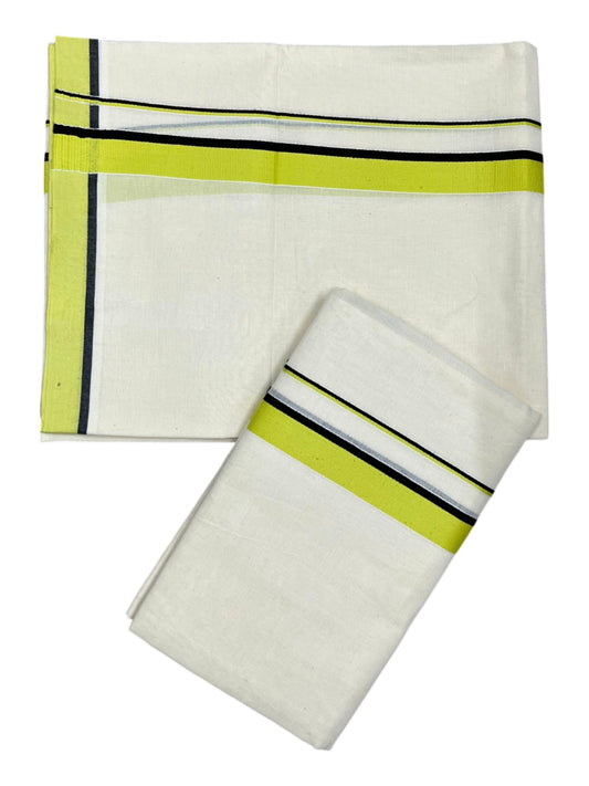 Southloom Pure Cotton Kerala Single Set Mundu (Mundum Neriyathum) Green & Black Border