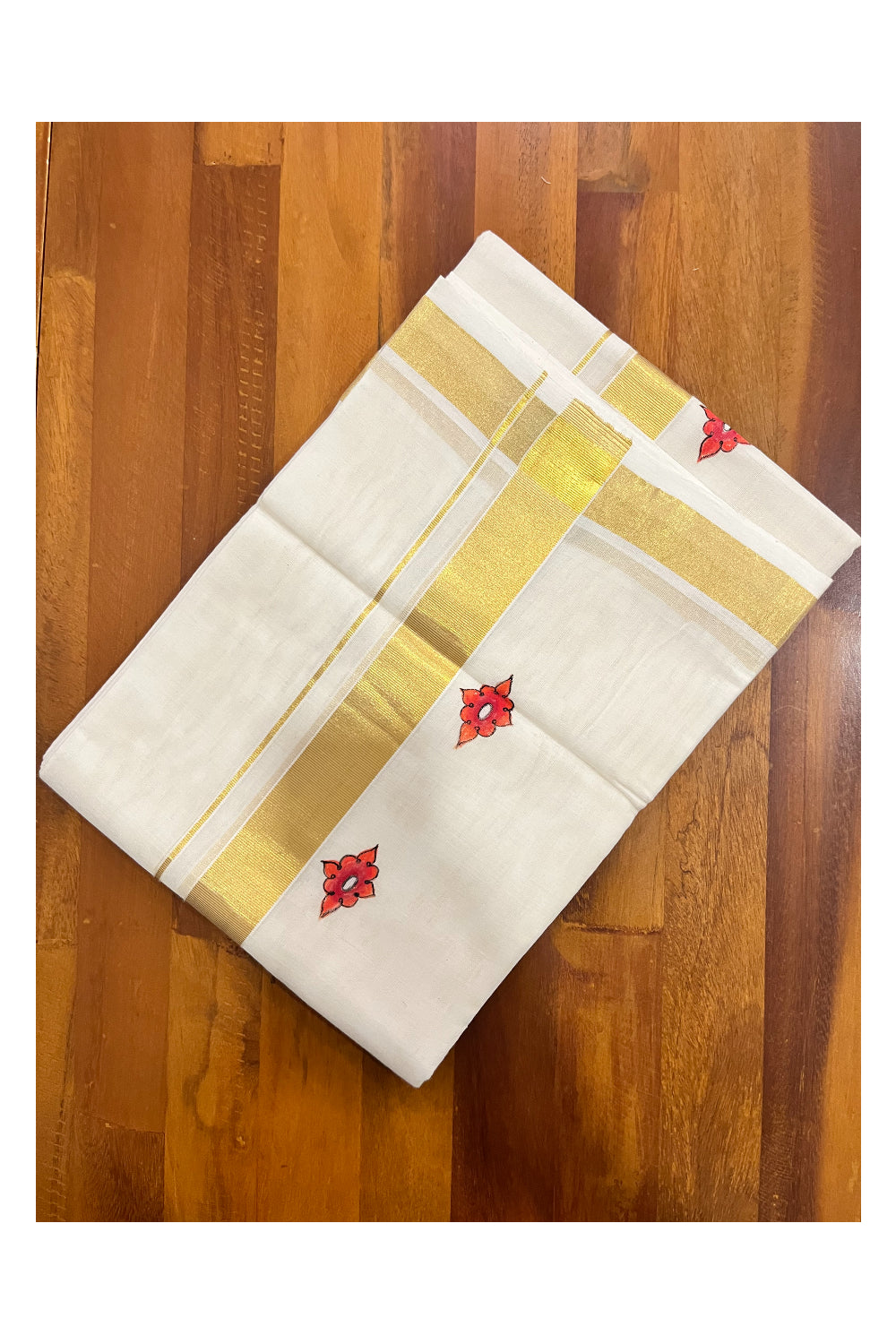 Southloom Premium Handloom Pure Cotton Kasavu Mundu with Hand Painted