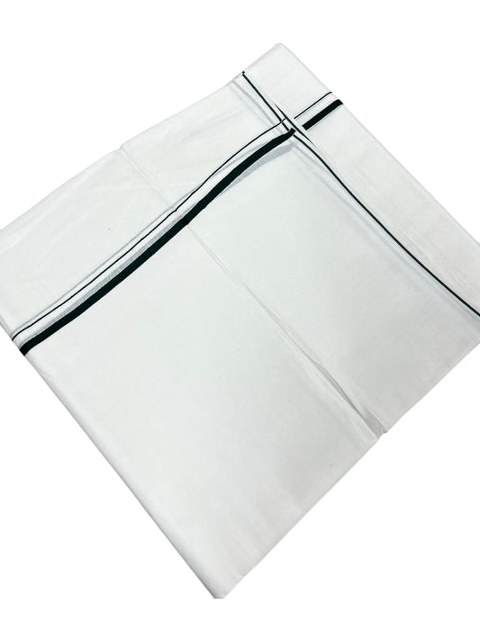 Southloom Pure White Cotton Double Mundu with Green Puliyilakkara (South Indian Dhoti)