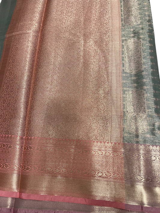 Southloom Tissue Silk Saree with Woven Work on Body and Borders (Pink & Grey)