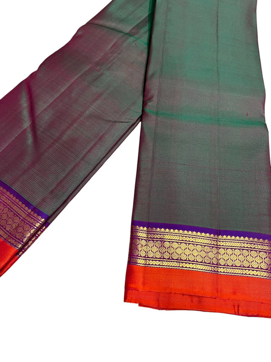 Southloom Pure Handloom Bridal Kanchipuram Silk Saree with Korvai Work (Green & Violet)