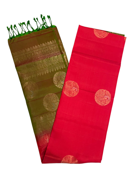 Southloom Pure Handloom Kanchipuram Silk Saree with Butta Work (Green & Red)