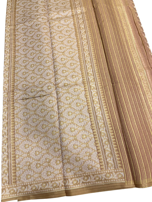 Southloom Cotton Banarasi Silk Saree with Woven Work on Body and Borders (Brown)