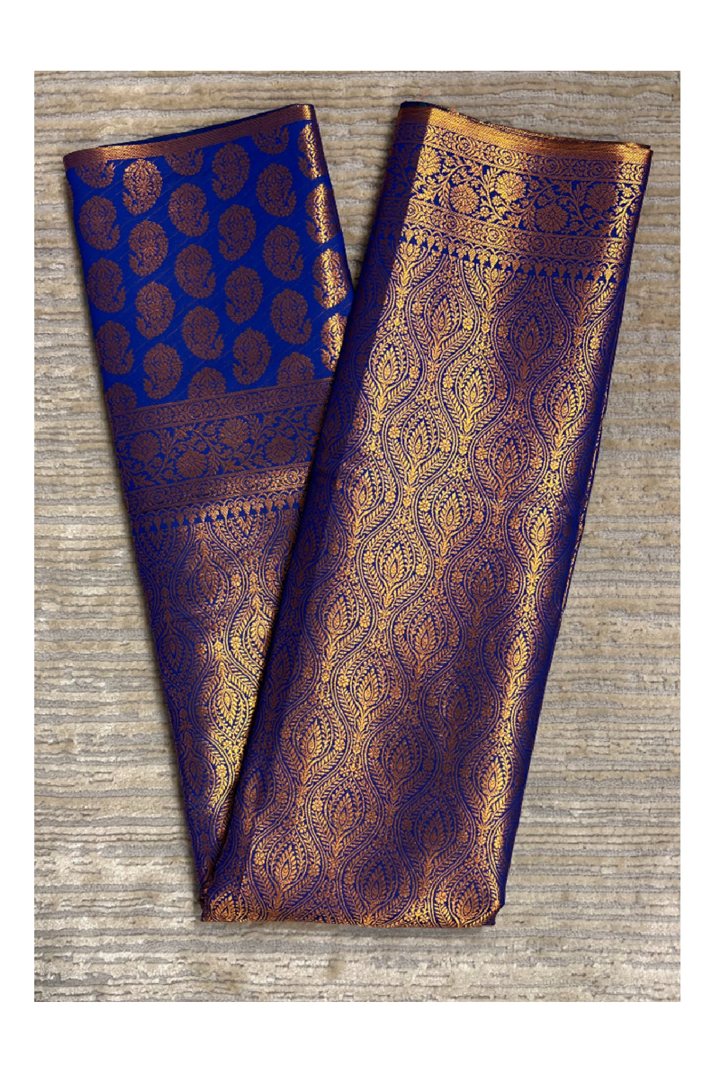 Southloom Banarasi Silk Brocade Bridal Saree WIth Woven Borders And Blouse Piece in Blue And Gold