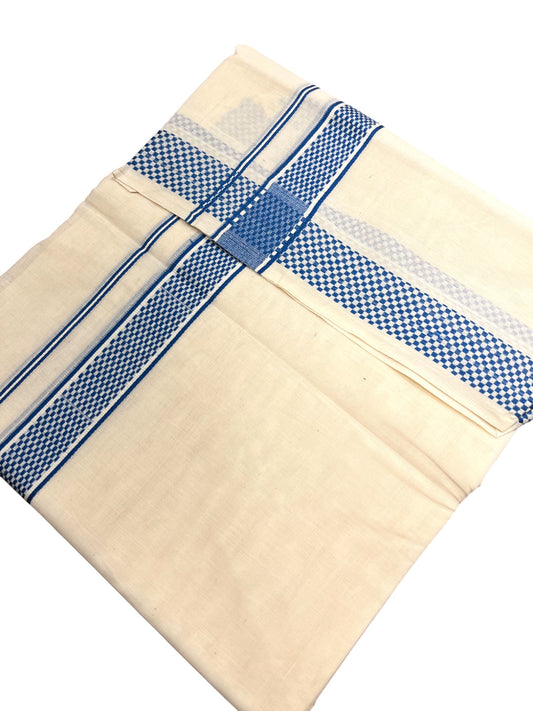 Southloom Kerala Pure Cotton Double Mundu with Blue Border (South Indian Dhoti)