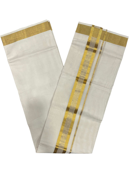 Southloom Premium Handloom Cotton Double Mundu with Gold Paaya Neythu Kasavu Border