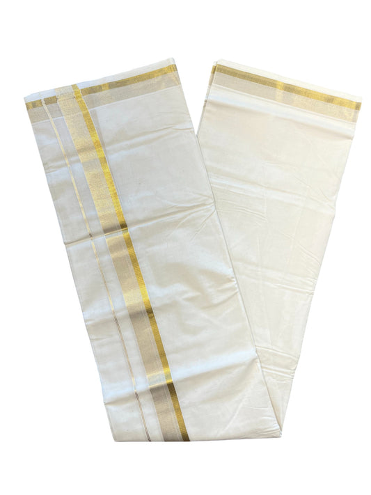 Southloom Kerala Pure Cotton Double Mundu with Gold Border (South Indian Dhoti)