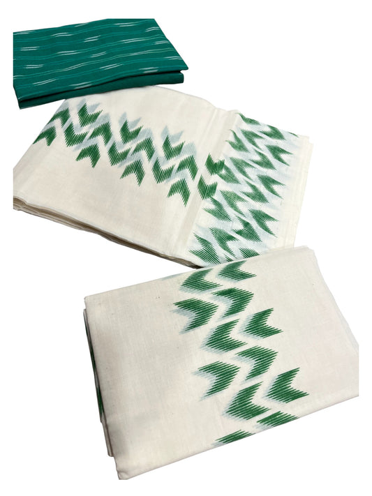 Southloom Ikat Design Green Printed Set Mundu with Blouse Piece 2.80Mtrs