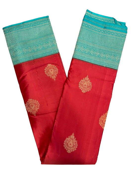 Southloom Pure Handloom Bridal Kanchipuram Silk Saree with Korvai Work(Red&Blue)