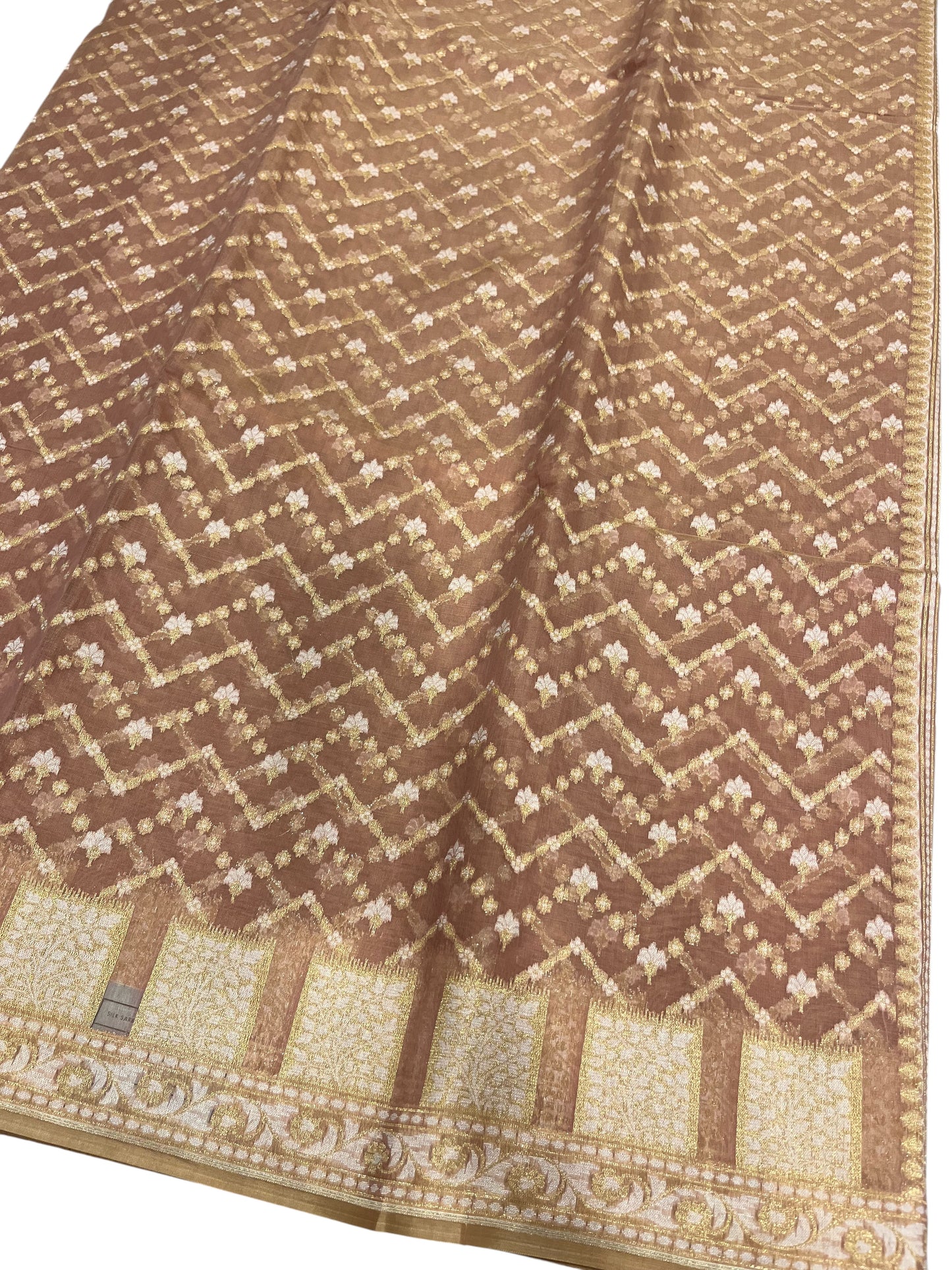 Southloom Cotton Banarasi Silk Saree with Woven Work on Body and Borders (Brown)