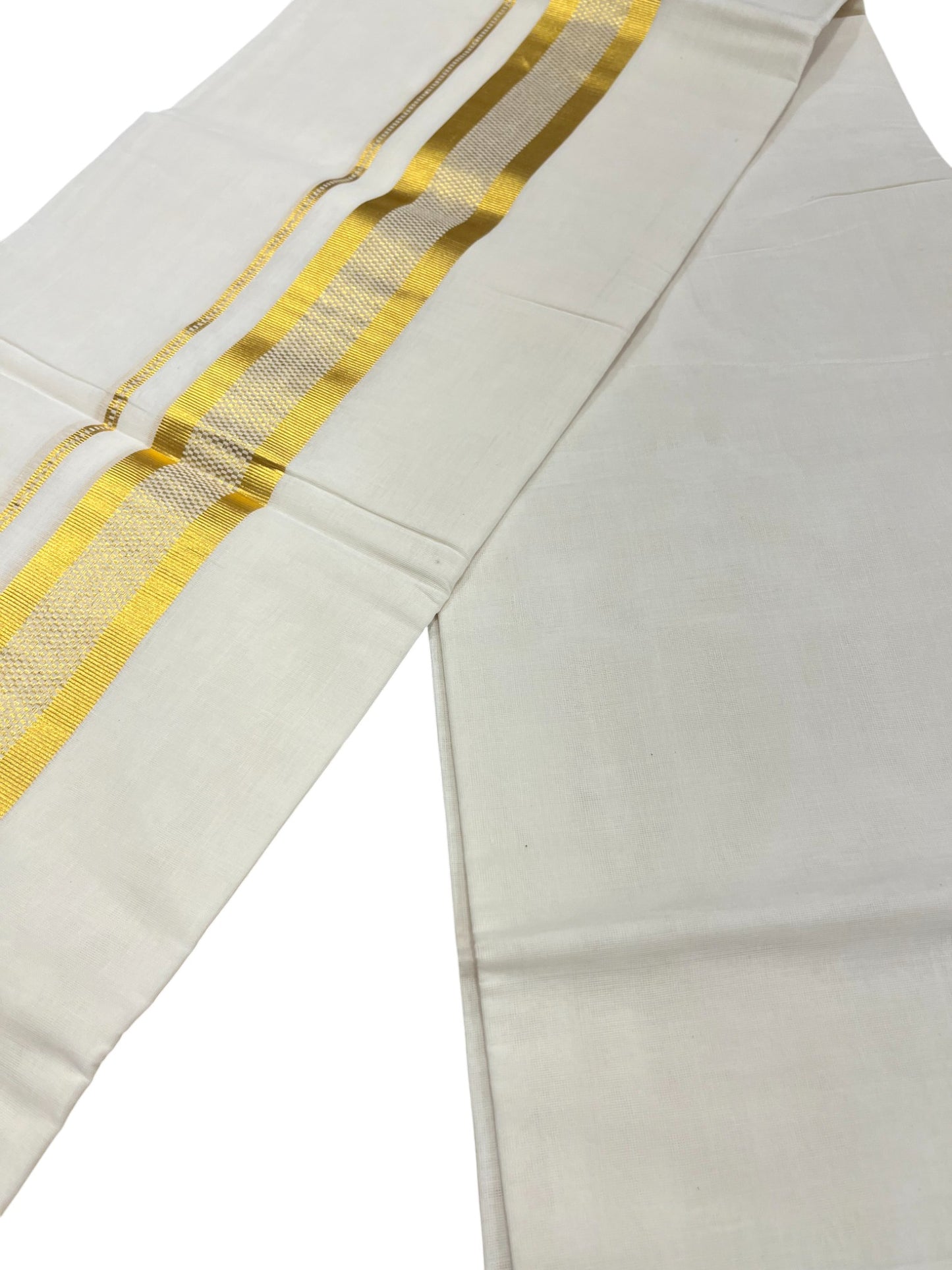 Southloom Premium Handloom Cotton Double Mundu with Gold Paaya Neythu Kasavu Border