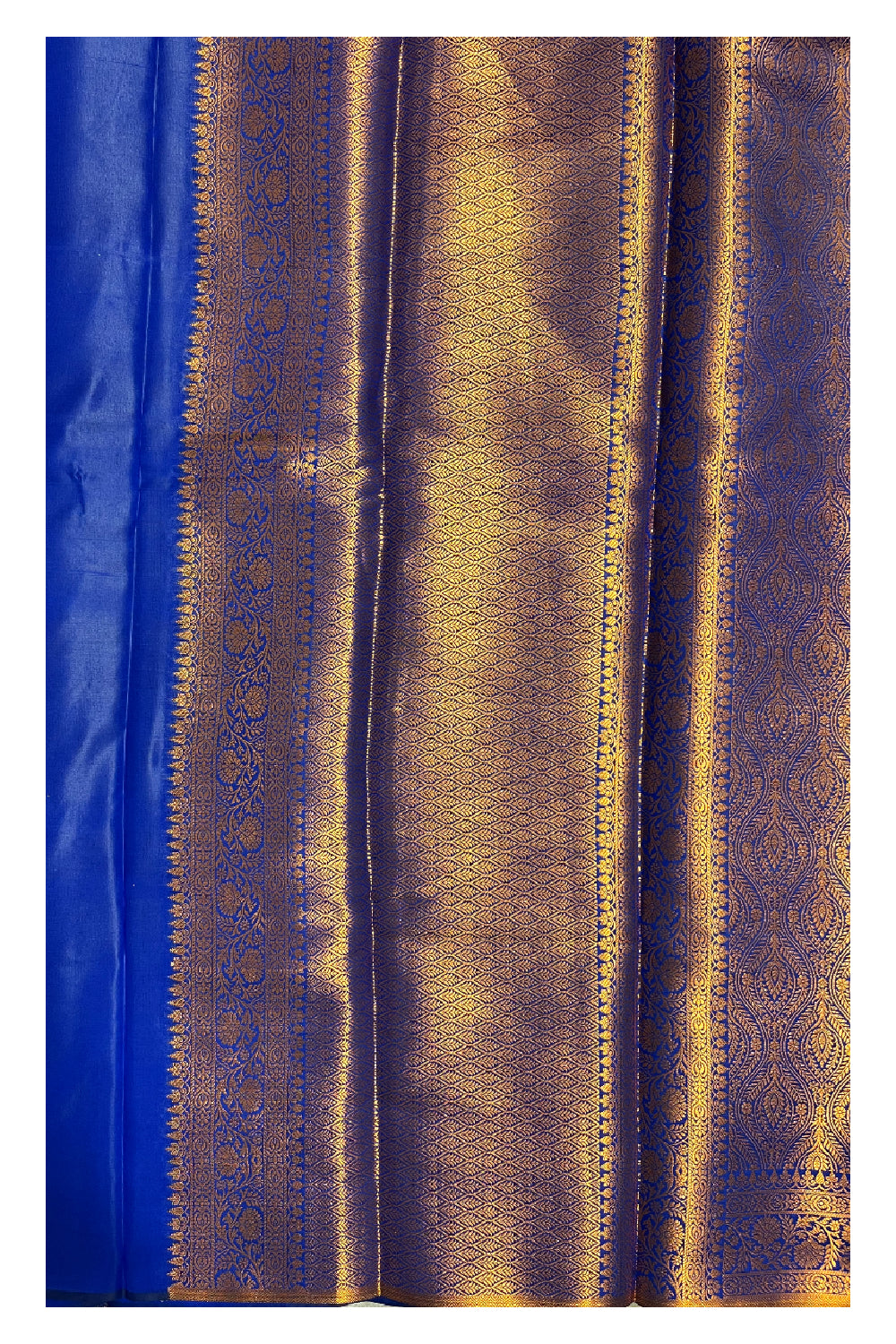 Southloom Banarasi Silk Brocade Bridal Saree WIth Woven Borders And Blouse Piece in Blue And Gold