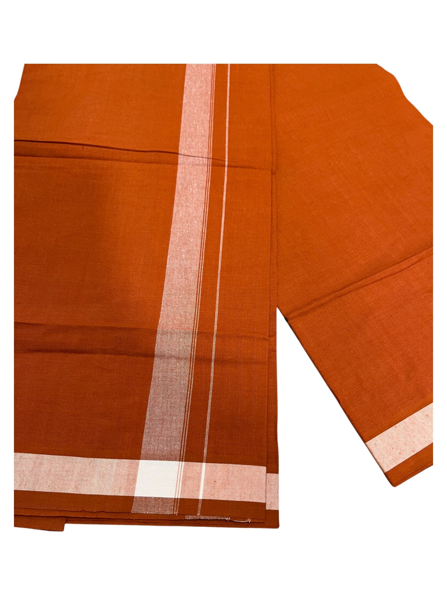 Southloom Saffron (Kaavi) White Border Single Mundu / Lungi (South Indian Kerala Dhoti)