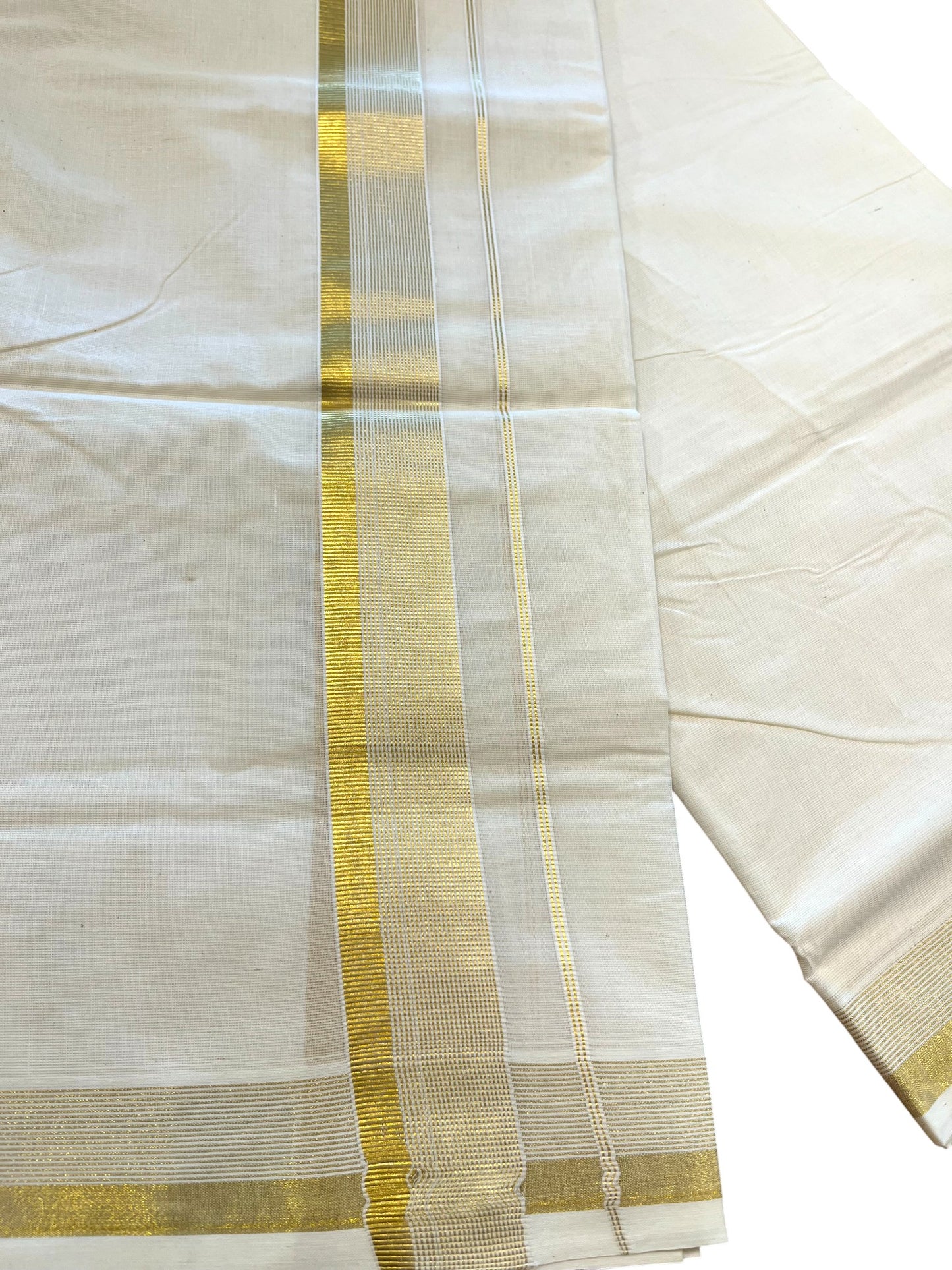 Southloom Kerala Pure Cotton Double Mundu with Gold Border (South Indian Dhoti)