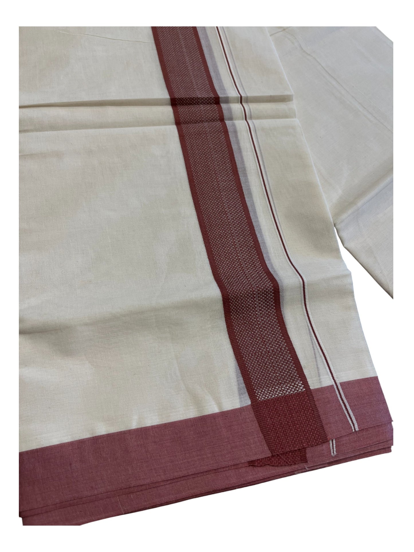 Southloom Kerala Pure Cotton Double Mundu with Brown Border (South Indian Dhoti)