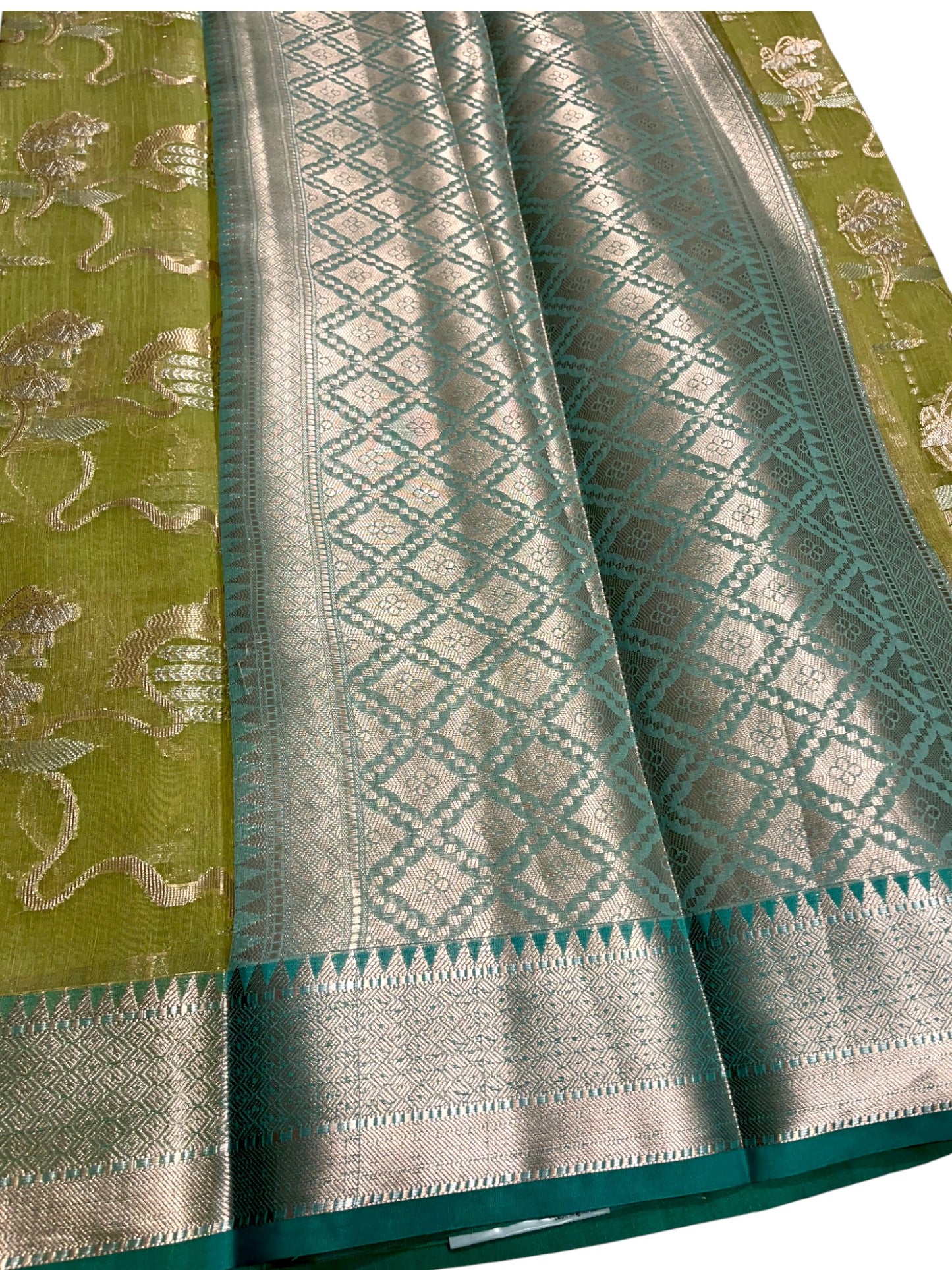 Southloom Tissue Banarasi Silk Saree with Woven Work on Body and Borders (Green)