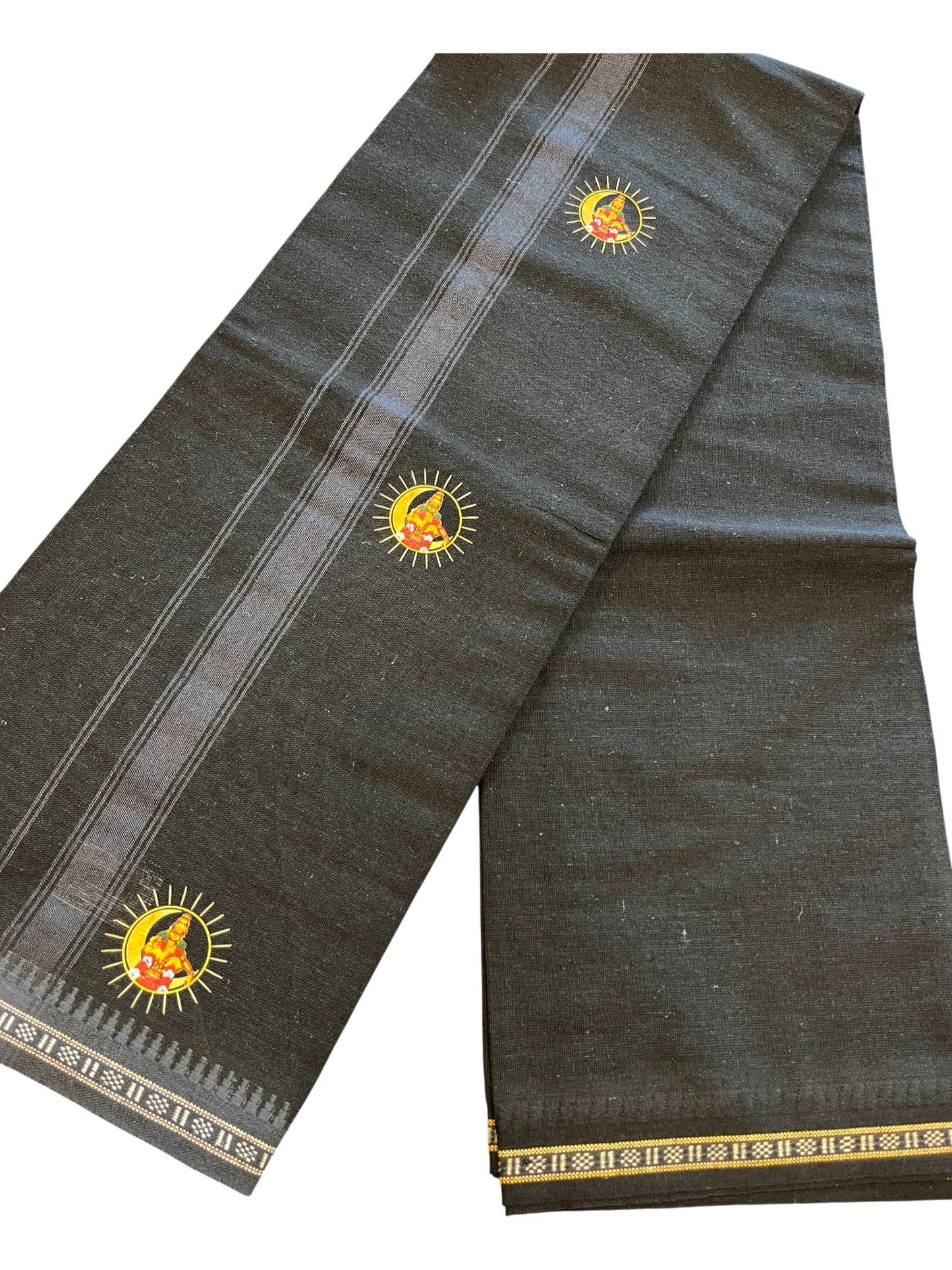 Southloom Black Printed Ayyapan Single Mundu / Otta Mundu (South Indian Kerala Dhoti)