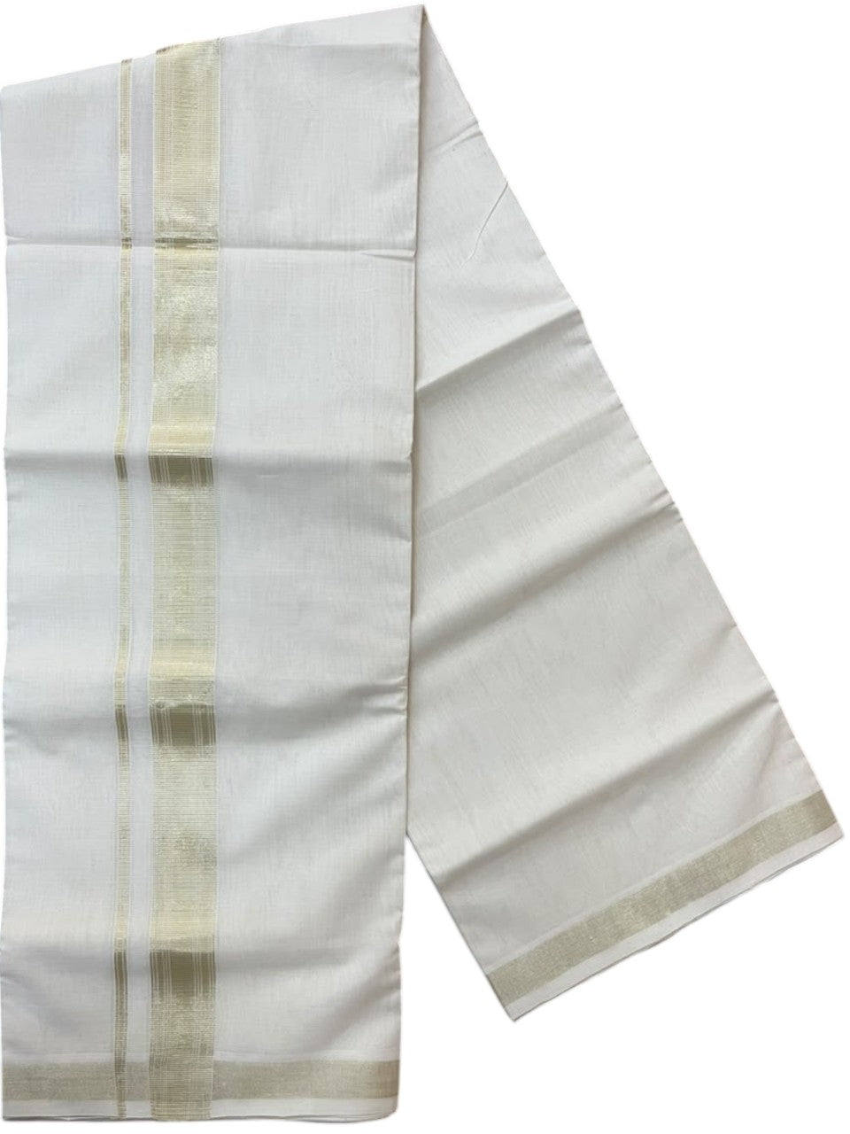 Southloom Balaramapuram Unakkupaavu Premium Handloom Cotton Double Mundu with Gold Kasavu Border