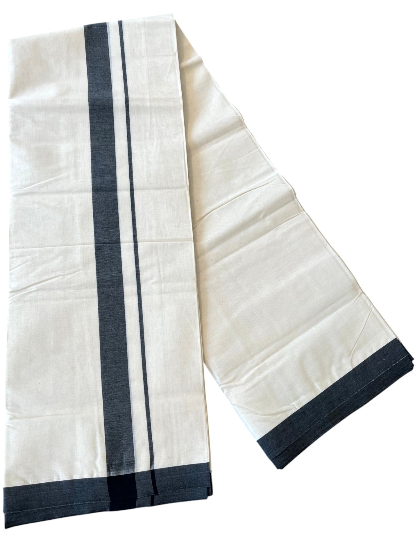 Southloom Kerala Pure Cotton Double Mundu with Black Border (South Indian Kerala Dhoti)