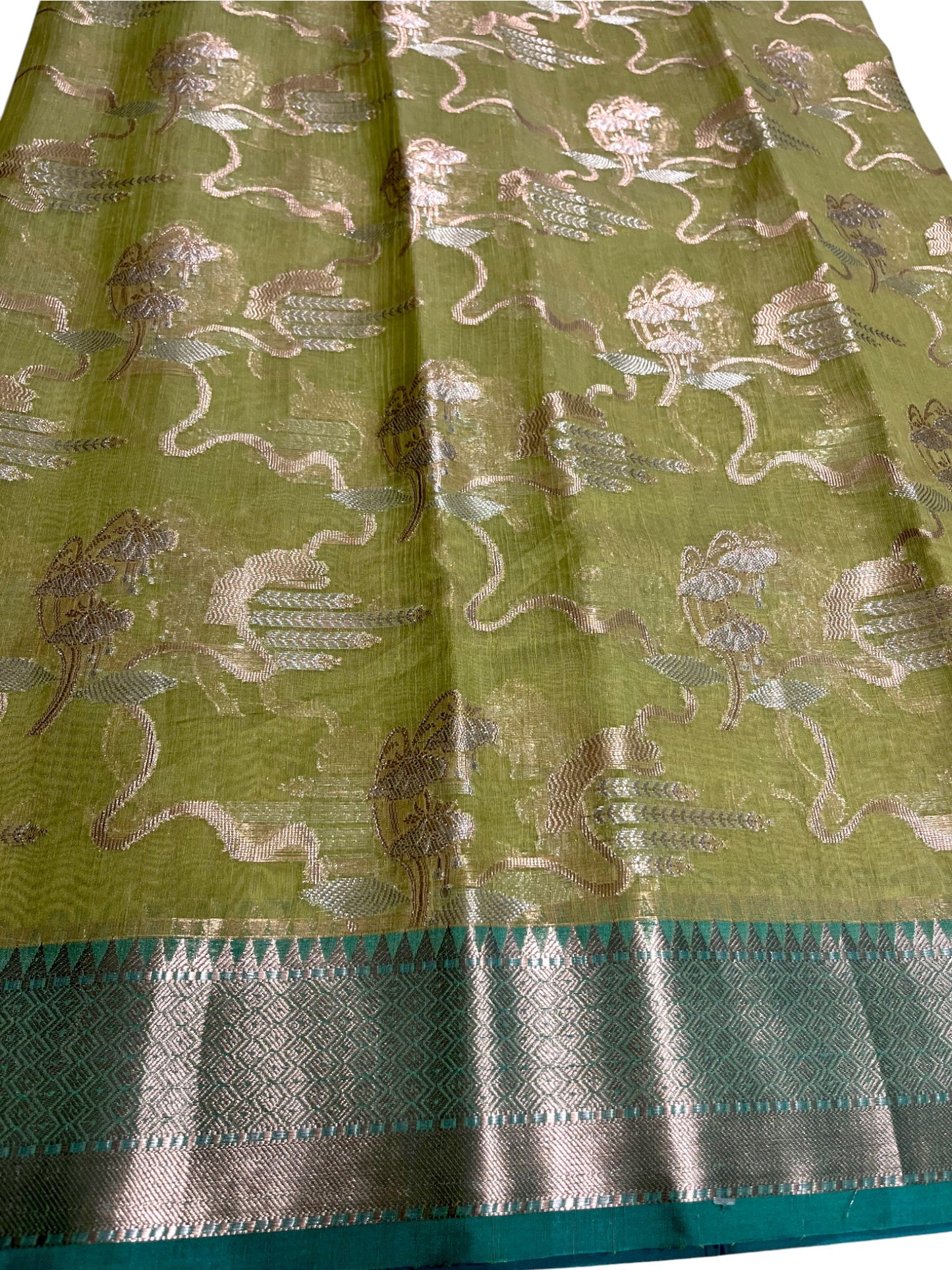 Southloom Tissue Banarasi Silk Saree with Woven Work on Body and Borders (Green)