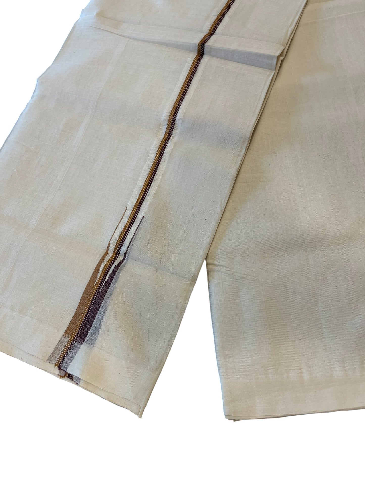 Southloom Premium Handloom Cotton Double Mundu with Yellow and Purple Border