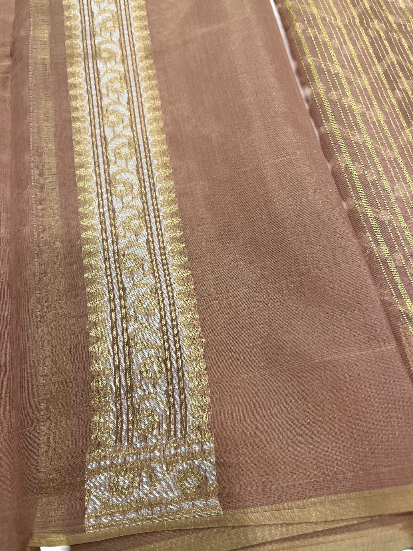 Southloom Cotton Banarasi Silk Saree with Woven Work on Body and Borders (Brown)