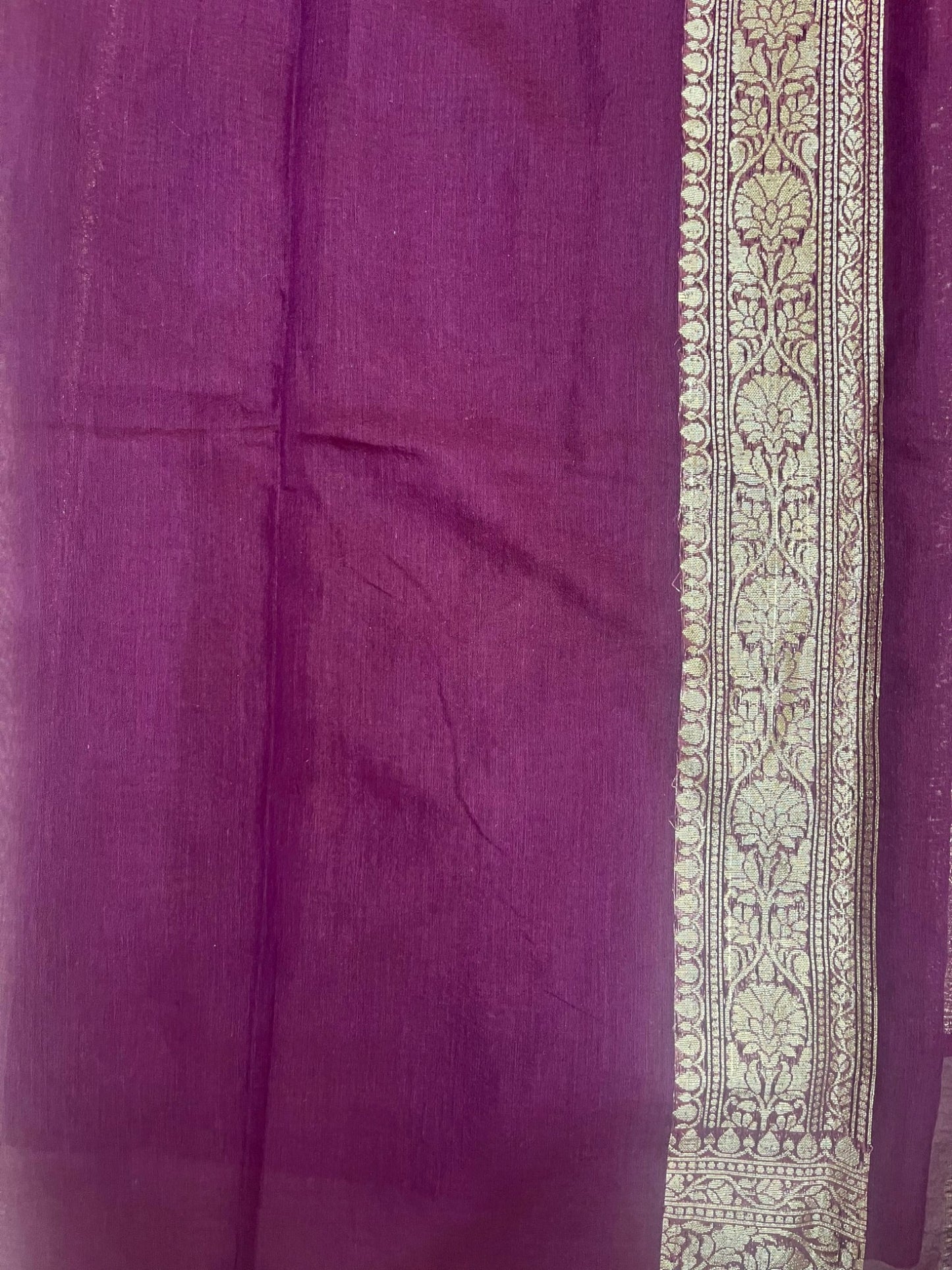 Southloom Cotton Banarasi Silk Saree with Woven Work on Body and Borders (Purple)