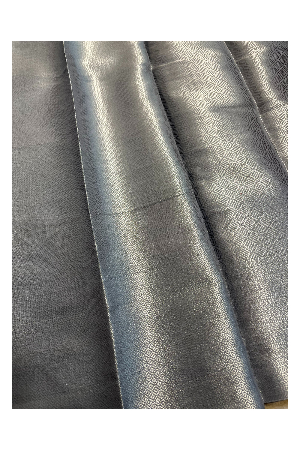 Southloom Banarasi Silver Zari Brocade Work Silk Saree in Grey Pastel Shade