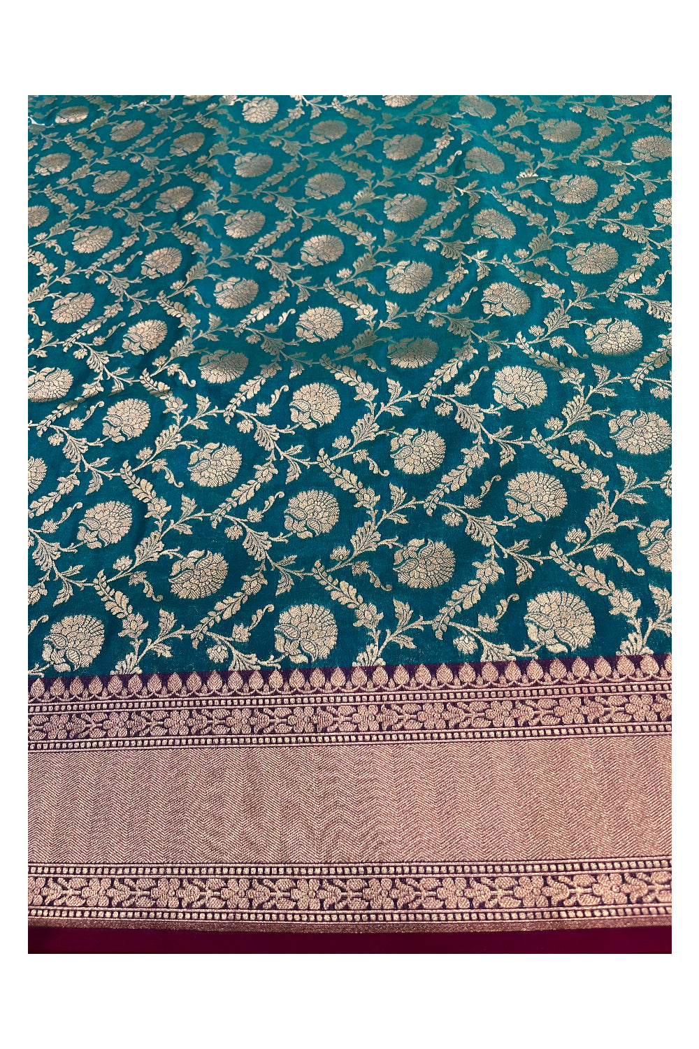 Southloom Banarasi Georgette Woven Work Saree in Blue And Mageta