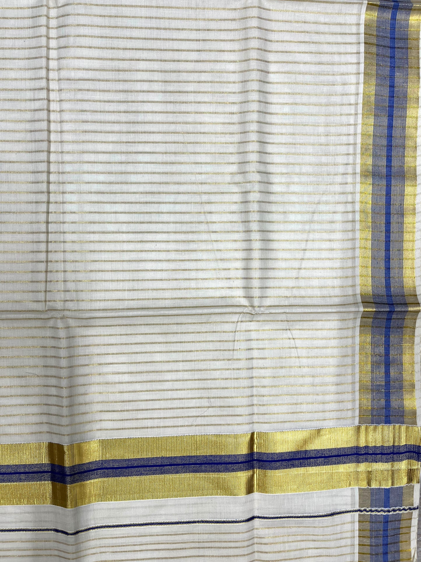 Southloom Pure Cotton Kerala Kasavu Lines Design Saree with Blue Border