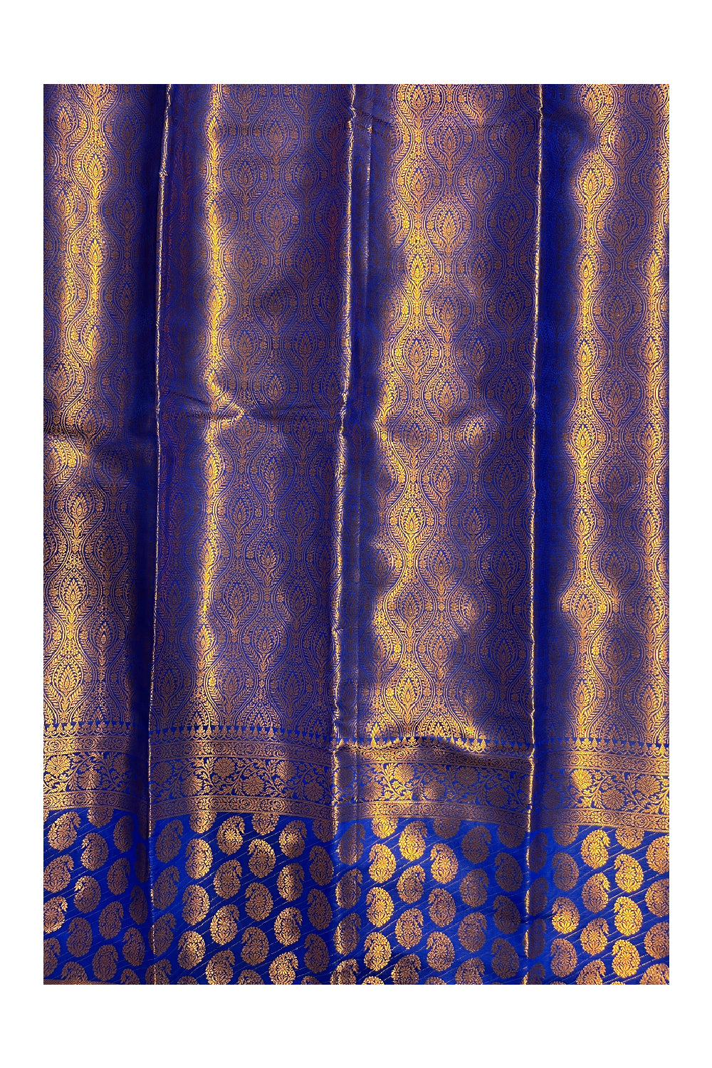 Southloom Banarasi Silk Brocade Bridal Saree WIth Woven Borders And Blouse Piece in Blue And Gold
