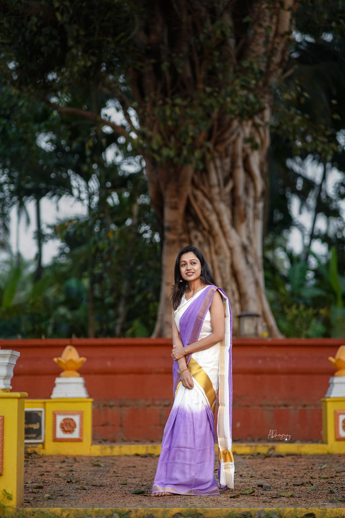 Southloom Tie & Dye - Half & Half Multi Colour Lavender Design Set Mundu (Mundum Neriyathum) with Super Soft Cotton 2.80 Meter