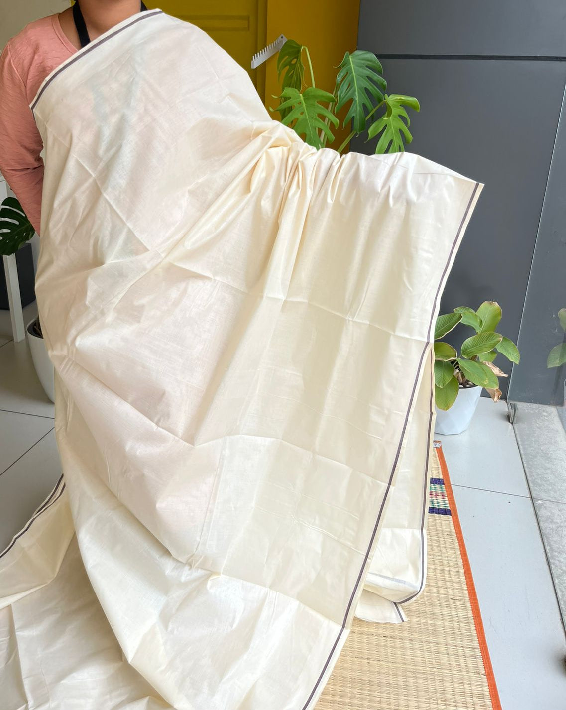 Kerala Cotton Brown Puliyilakara Saree SL151